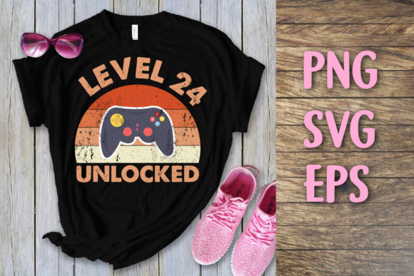 Level 24 Unlocked Vintage Birthday Svg and Back to School T-Shirt Design for Print on Demand